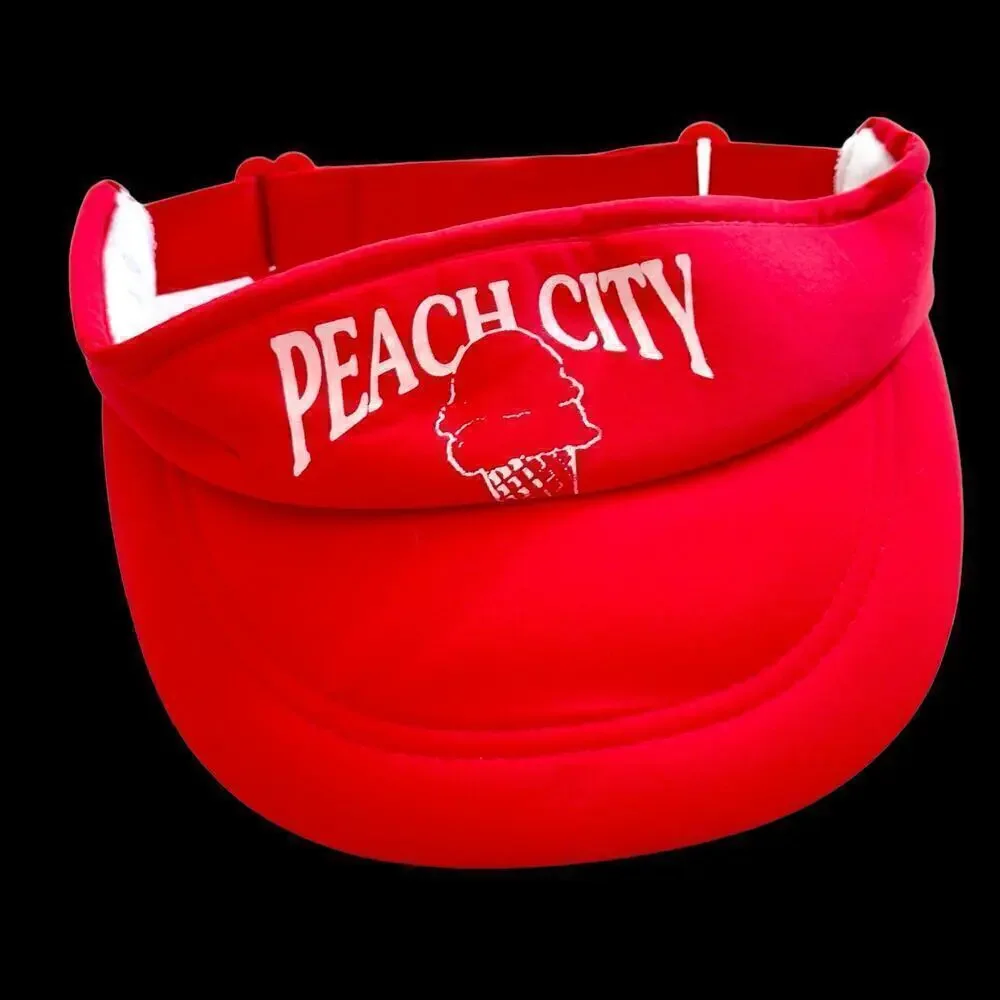 Set of 2 Vintage Peach City Ice Cream Red Beach Visor 1980’s Adjustable